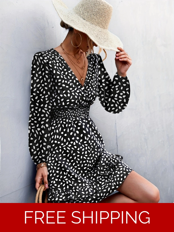 Printed Ruffle Trim Smocked Mini Dress